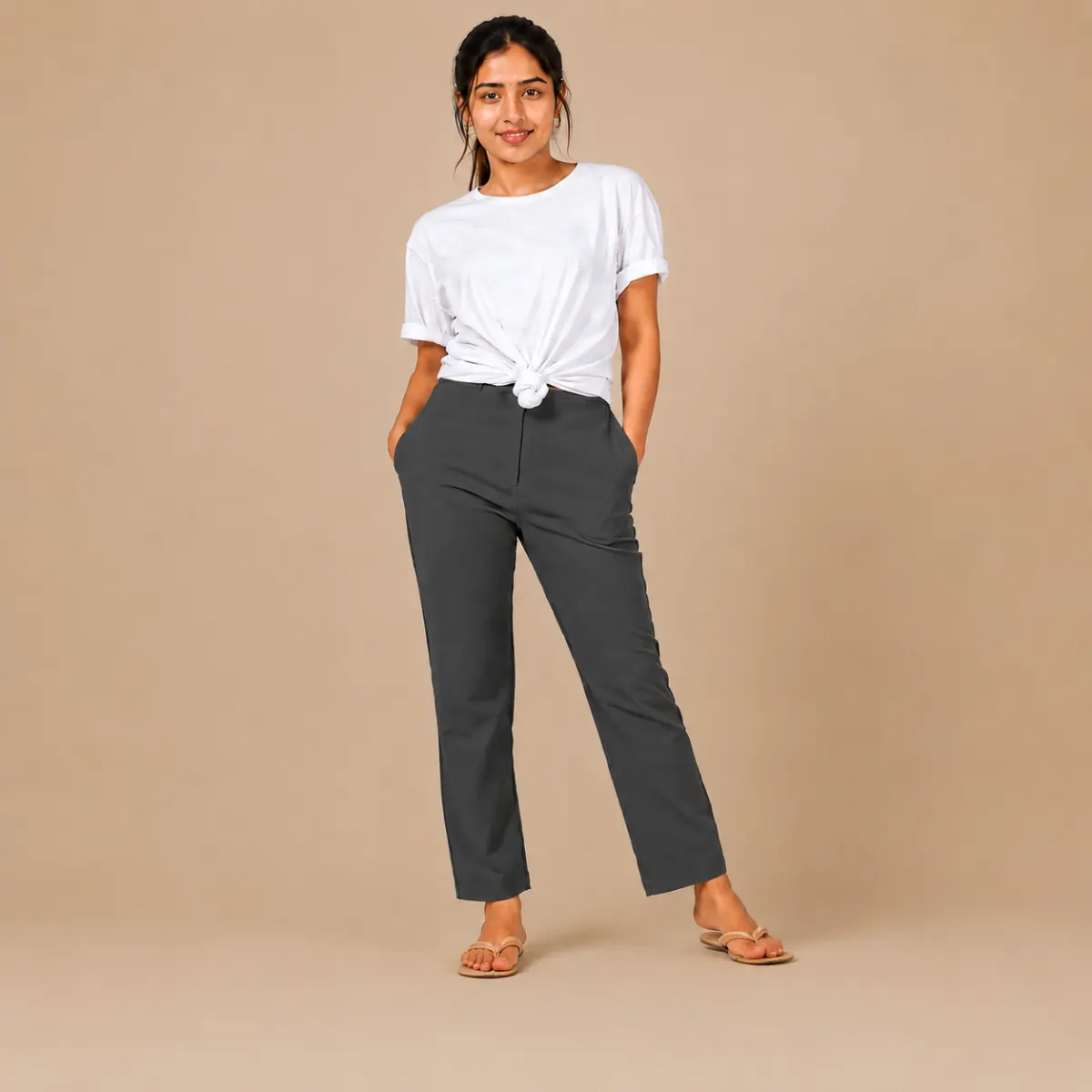 Women's Straight Cut Cotton Pant – Pink | Comfortable Casual Wear