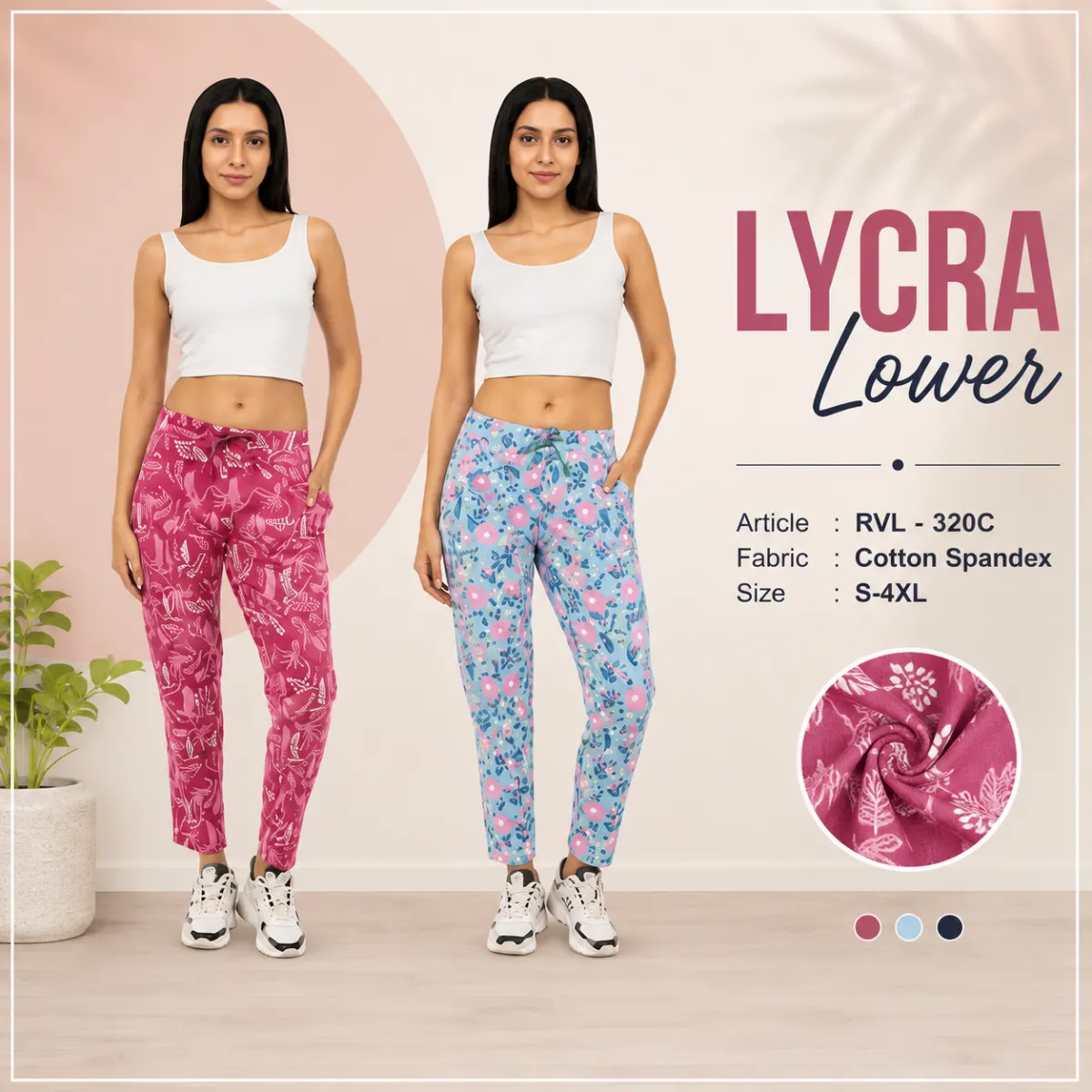 Women's Printed Cotton Spandex Lycra Blend Stretch Pants