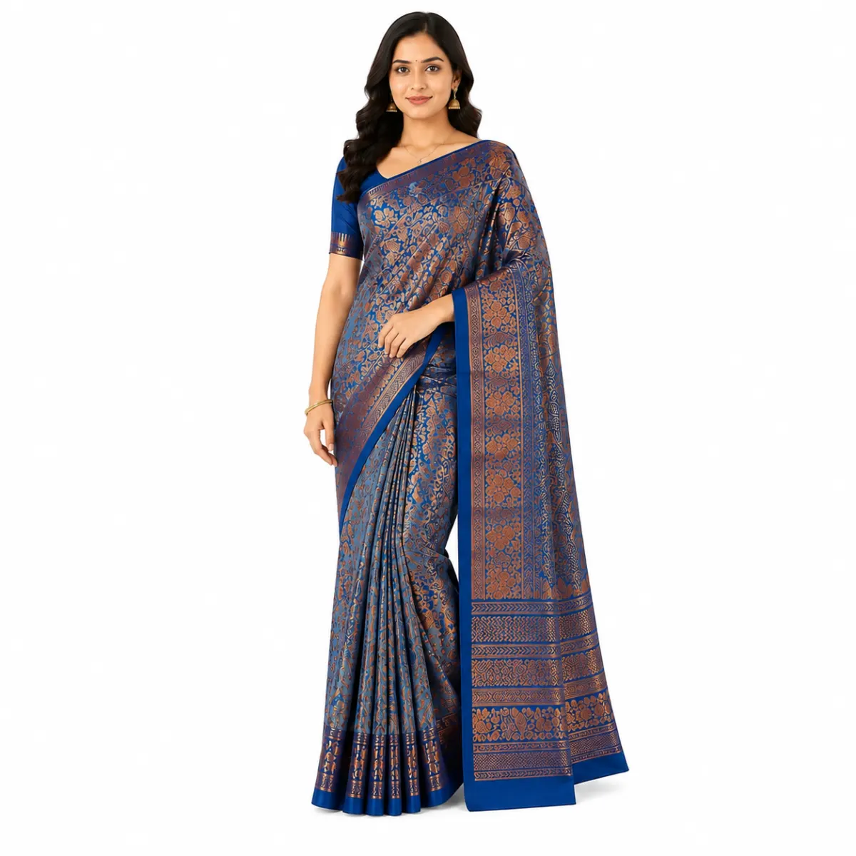 Premium Sky Blue Soft Silk Saree | Rich Copper Zari Border