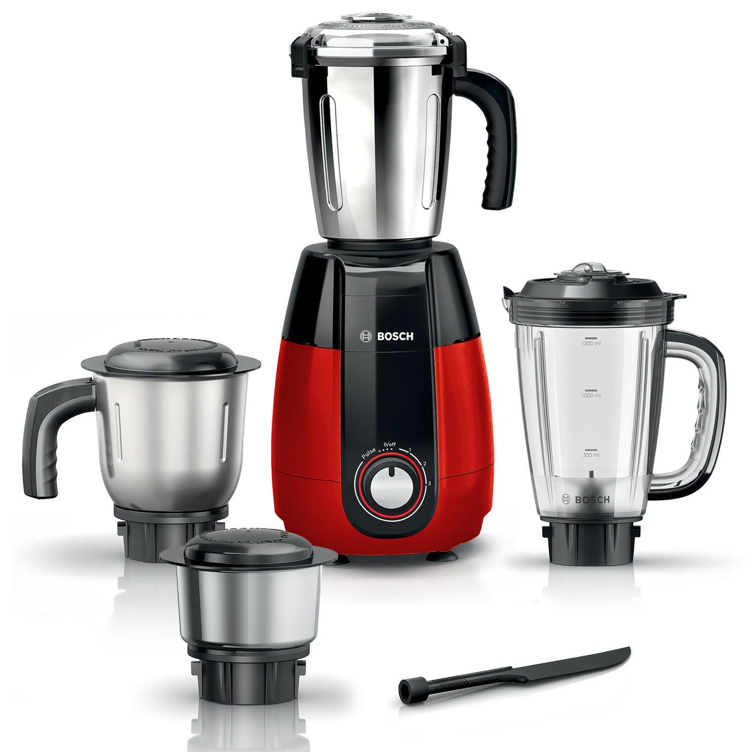 Bosch TrueMixx Pro 1000W Mixer Grinder with 4 Jars - Black & Red (MGM8842RIN)
